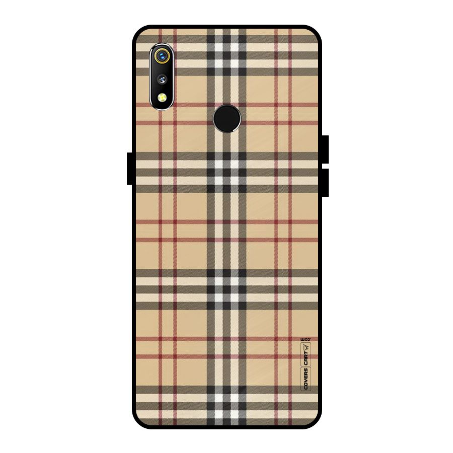Beige Check Metal Back Case for Realme 3