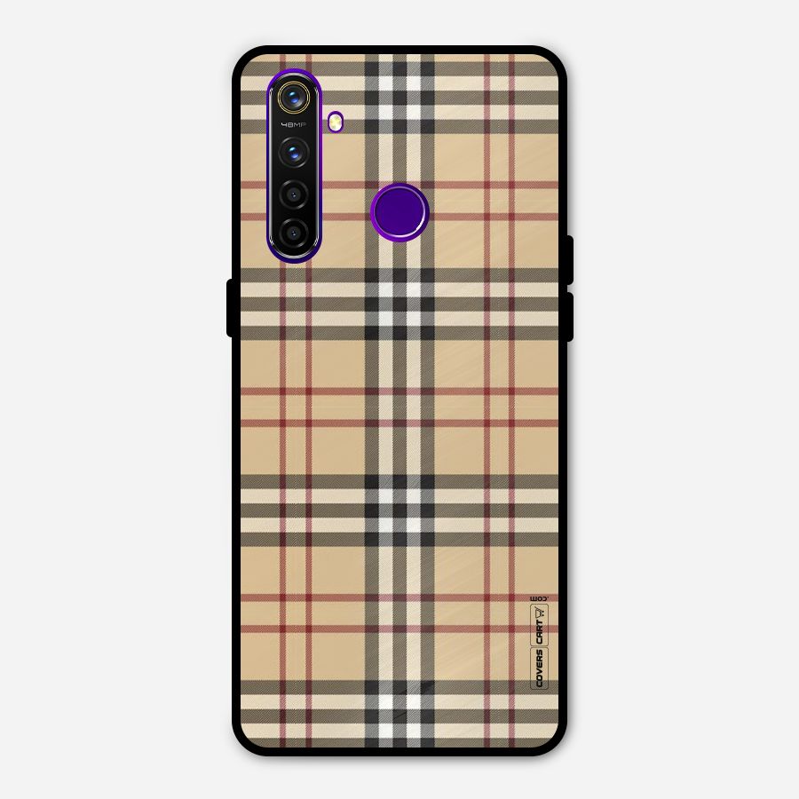 Beige Check Metal Back Case for Realme 5 Pro