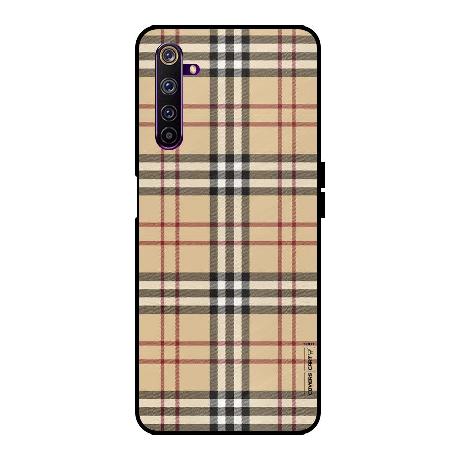 Beige Check Metal Back Case for Realme 6 Pro