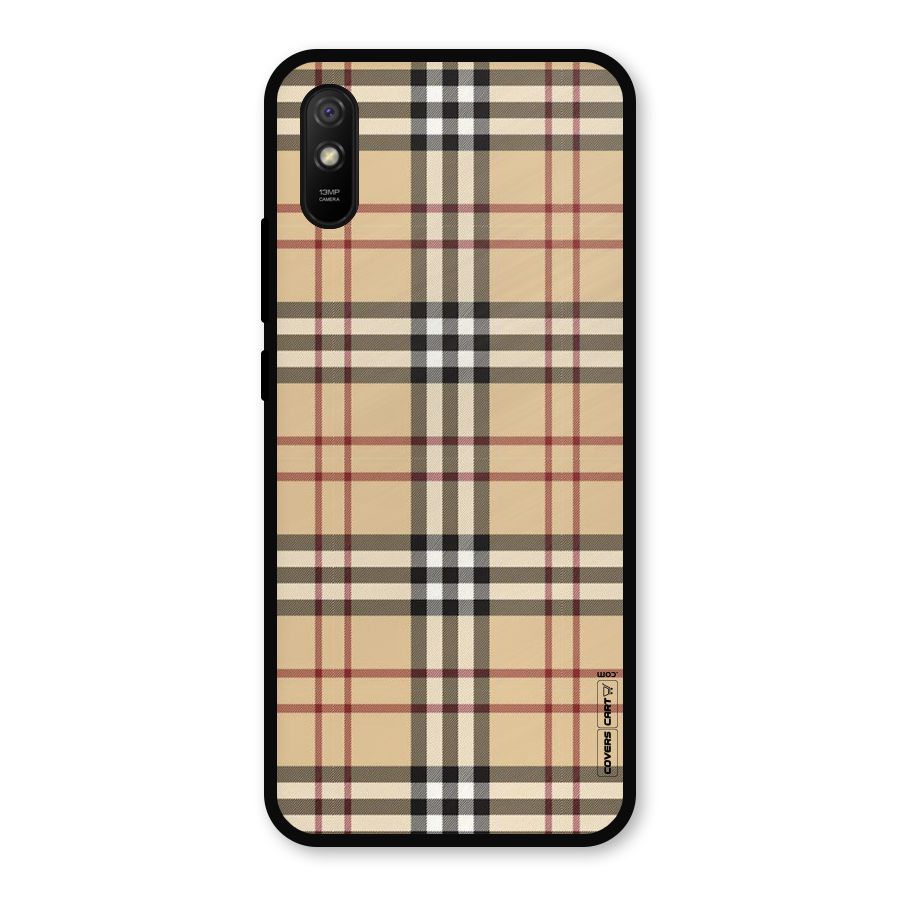 Beige Check Metal Back Case for Redmi 9a