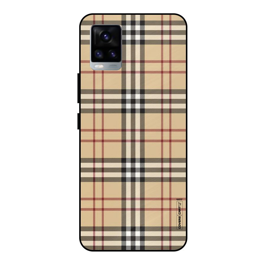 Beige Check Metal Back Case for Vivo V20 2021