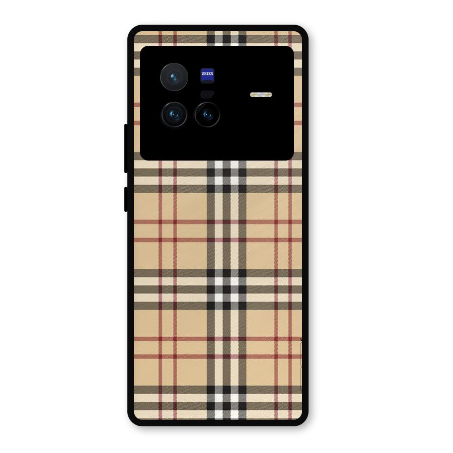 Beige Check Metal Back Case for Vivo X80