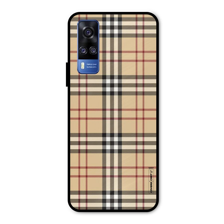 Beige Check Metal Back Case for Vivo Y31