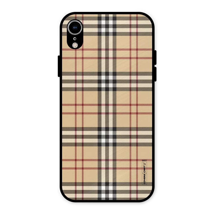 Beige Check Metal Back Case for iPhone XR