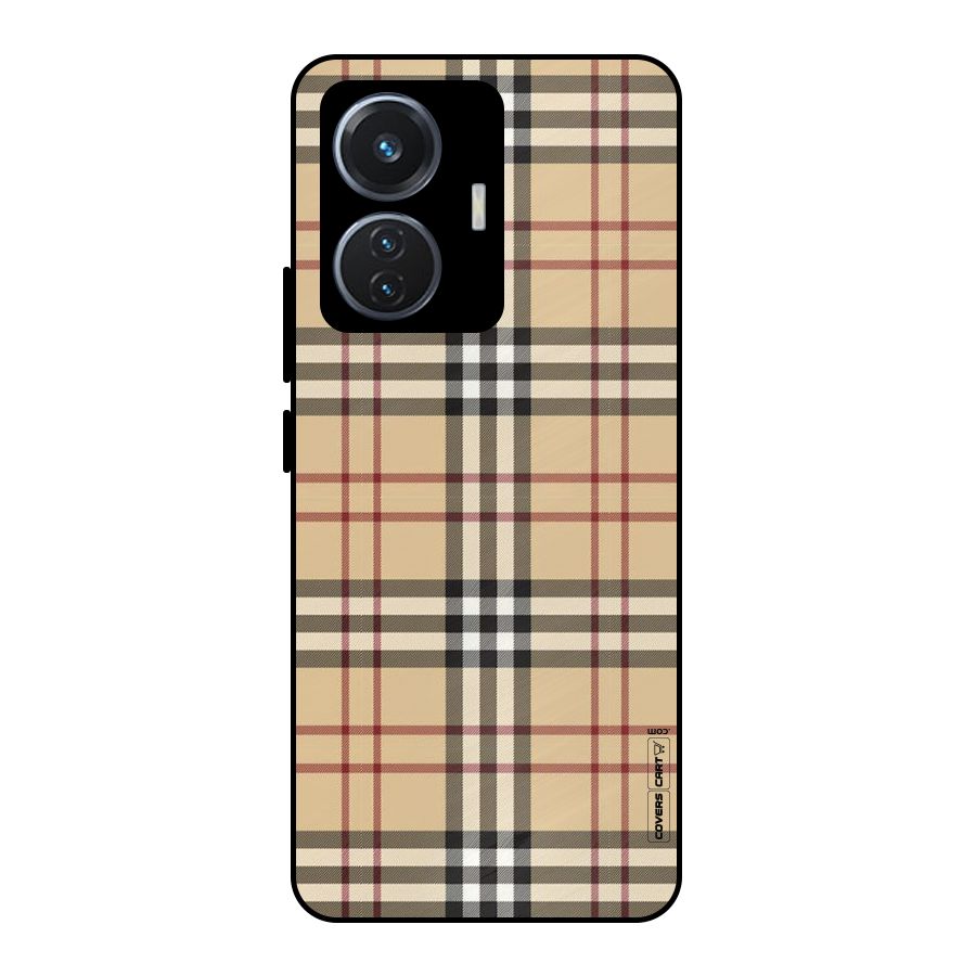 Beige Check Metal Back Case for iQOO Z6 44W