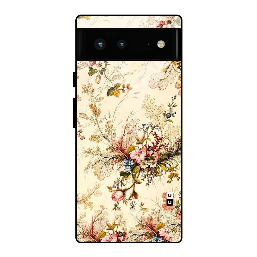 Beige Floral Glass Back Case for Google Pixel 6