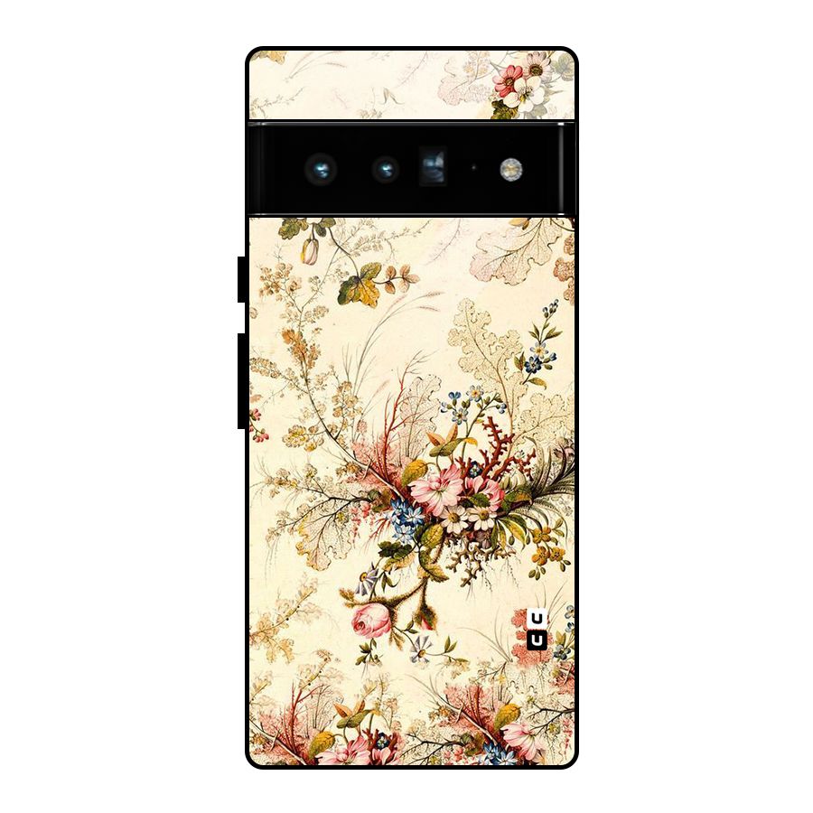 Beige Floral Glass Back Case for Google Pixel 6 Pro