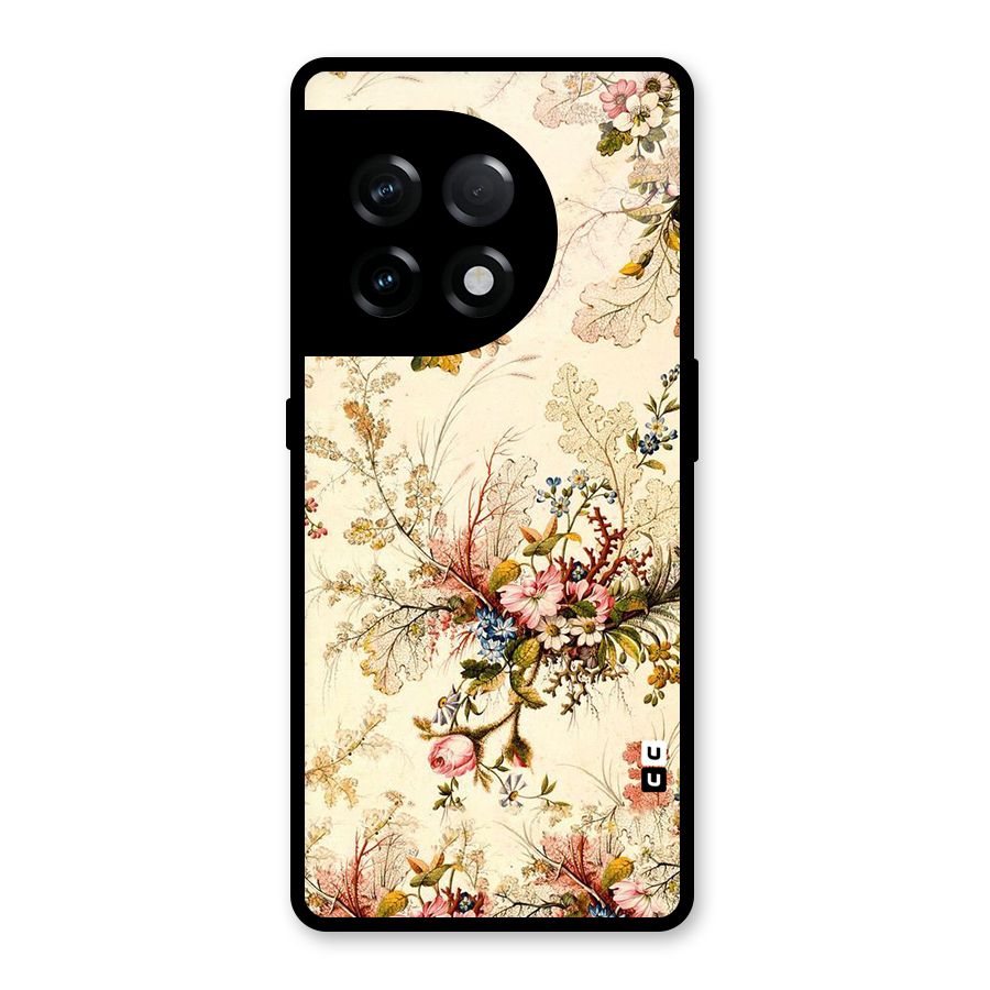 Beige Floral Glass Back Case for OnePlus 11R