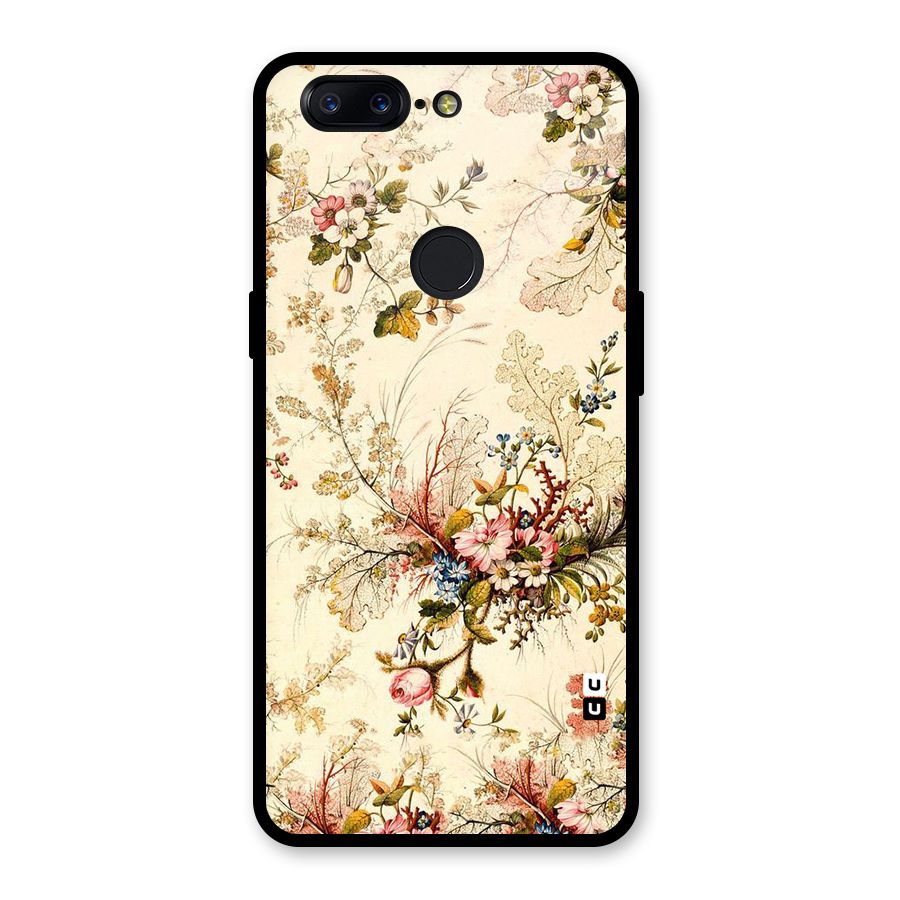 Beige Floral Glass Back Case for OnePlus 5T
