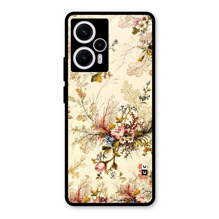 Beige Floral Glass Back Case for Poco F5