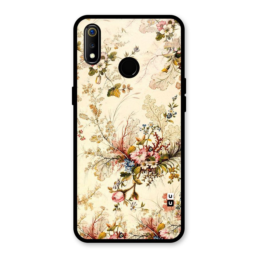 Beige Floral Glass Back Case for Realme 3
