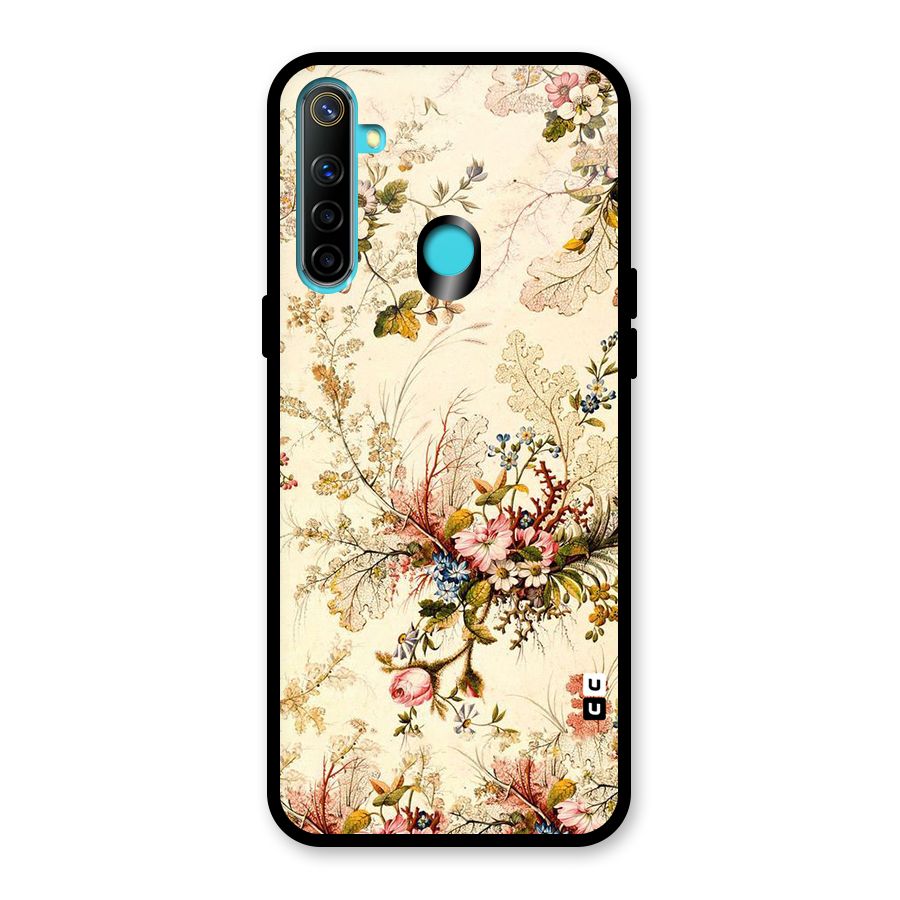 Beige Floral Glass Back Case for Realme 5