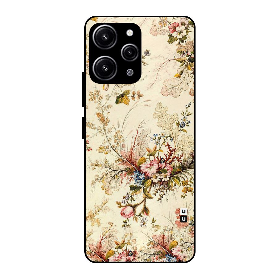 Beige Floral Glass Back Case for Redmi 12 4G