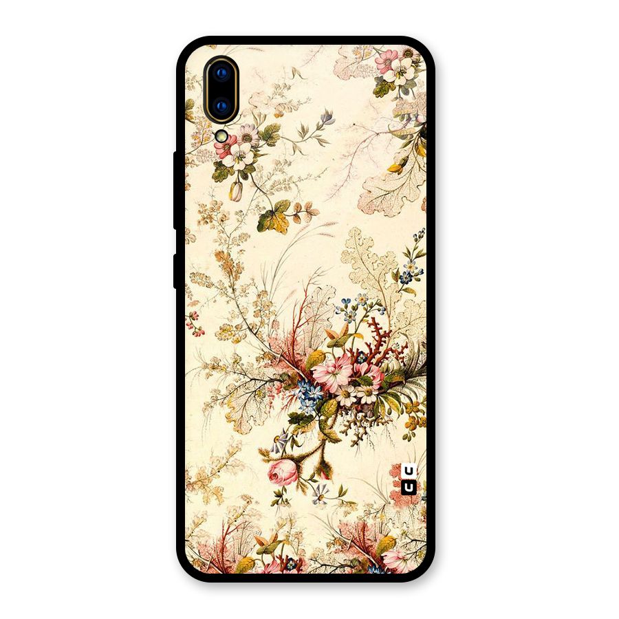 Beige Floral Glass Back Case for Vivo V11 Pro