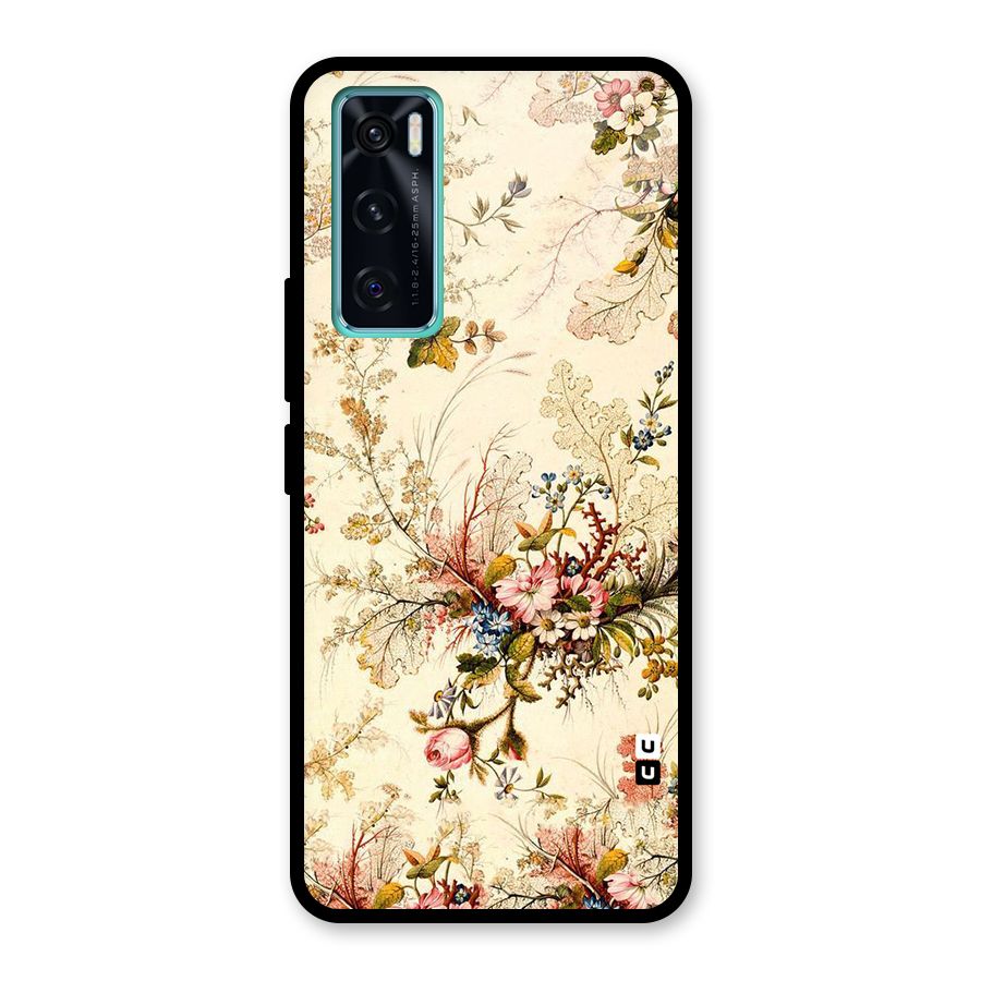 Beige Floral Glass Back Case for Vivo V20 SE