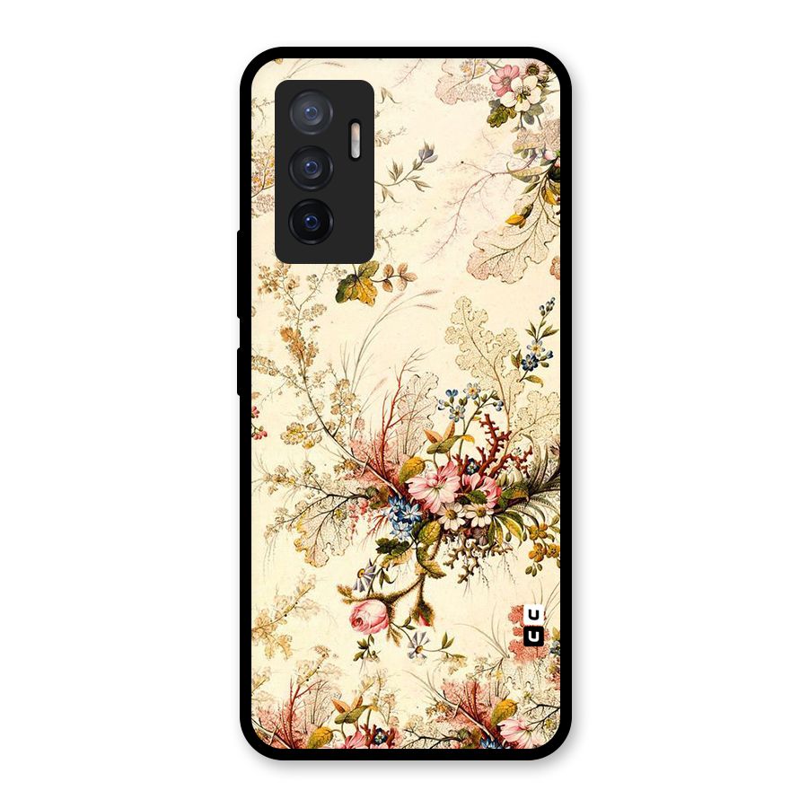 Beige Floral Glass Back Case for Vivo V23e