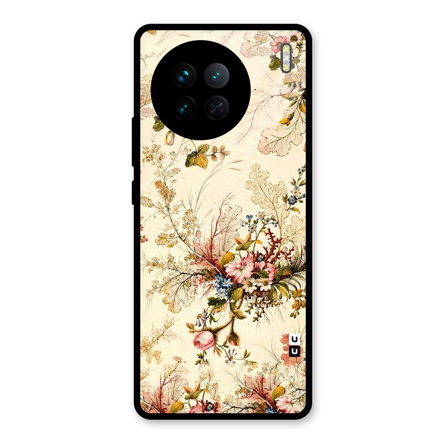 Beige Floral Glass Back Case for Vivo X90