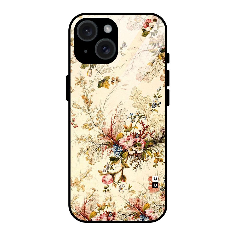Beige Floral Glass Back Case for iPhone 15