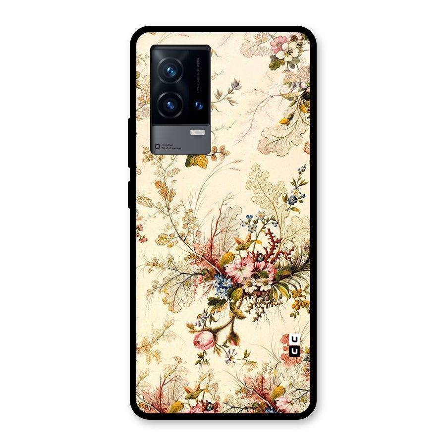 Beige Floral Glass Back Case for iQOO 9 5G