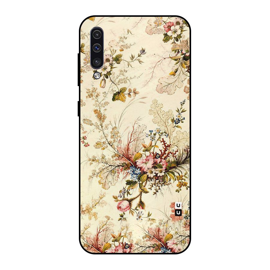 Beige Floral Metal Back Case for Galaxy A50s
