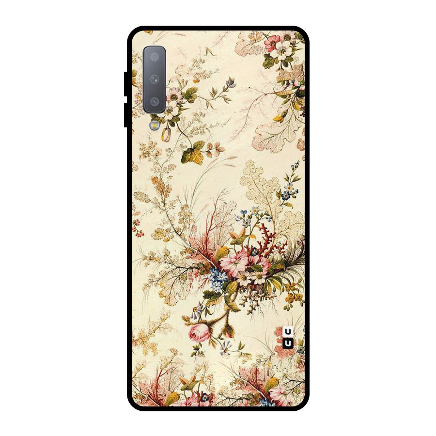 Beige Floral Metal Back Case for Galaxy A7 (2018)