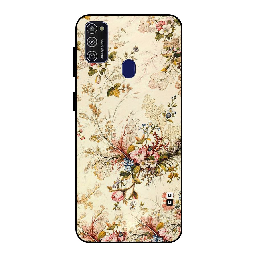 Beige Floral Metal Back Case for Galaxy M21