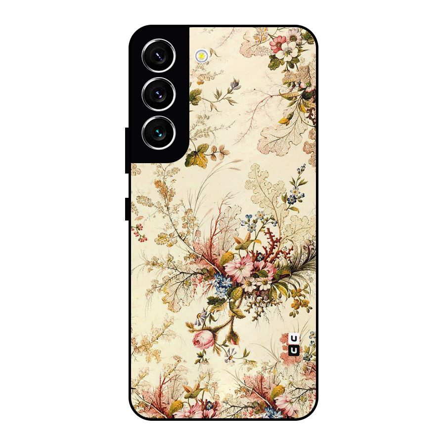 Beige Floral Metal Back Case for Galaxy S22 5G
