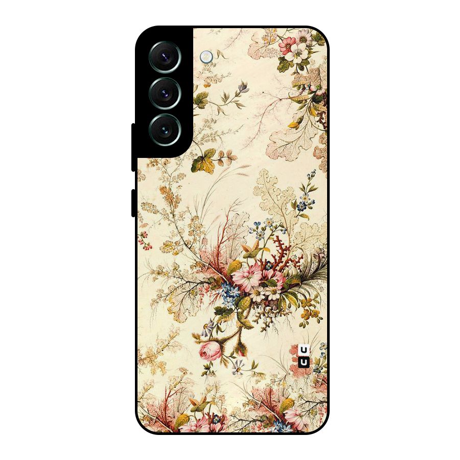 Beige Floral Metal Back Case for Galaxy S22 Plus 5G