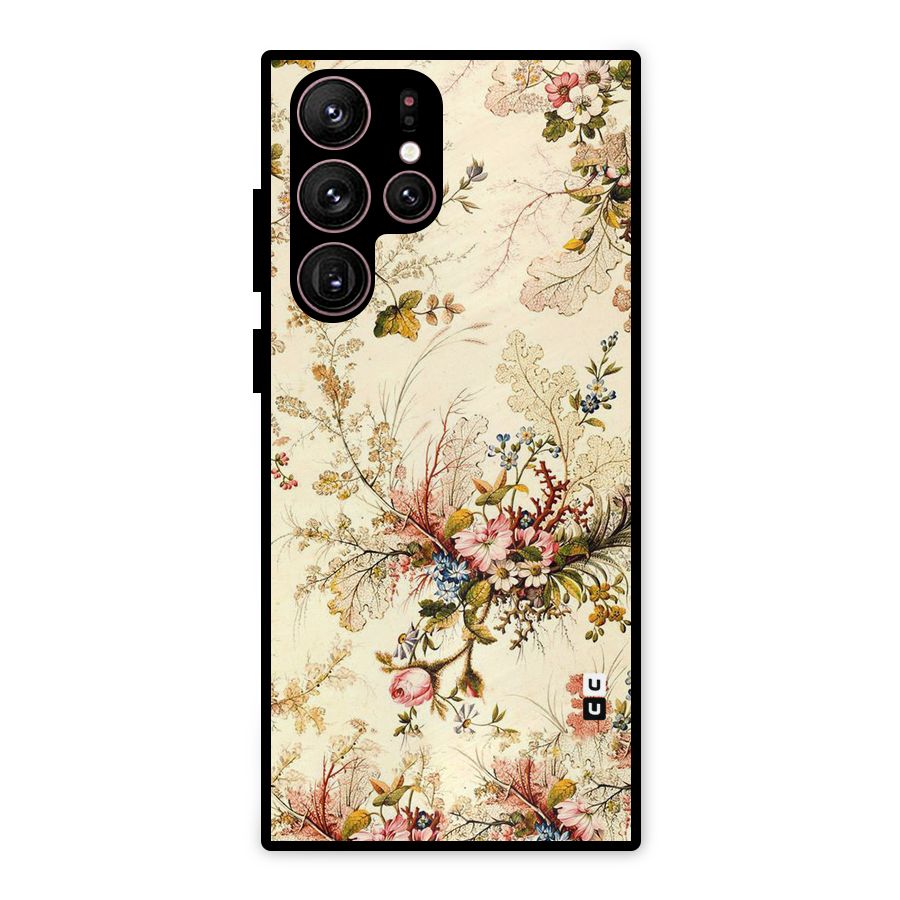 Beige Floral Metal Back Case for Galaxy S22 Ultra 5G