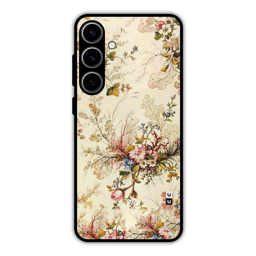 Beige Floral Metal Back Case for Galaxy S24 Plus