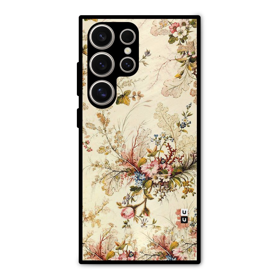 Beige Floral Metal Back Case for Galaxy S24 Ultra