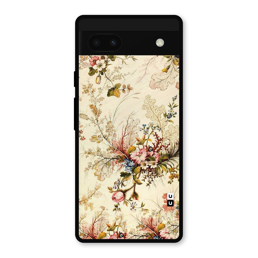 Beige Floral Metal Back Case for Google Pixel 6a