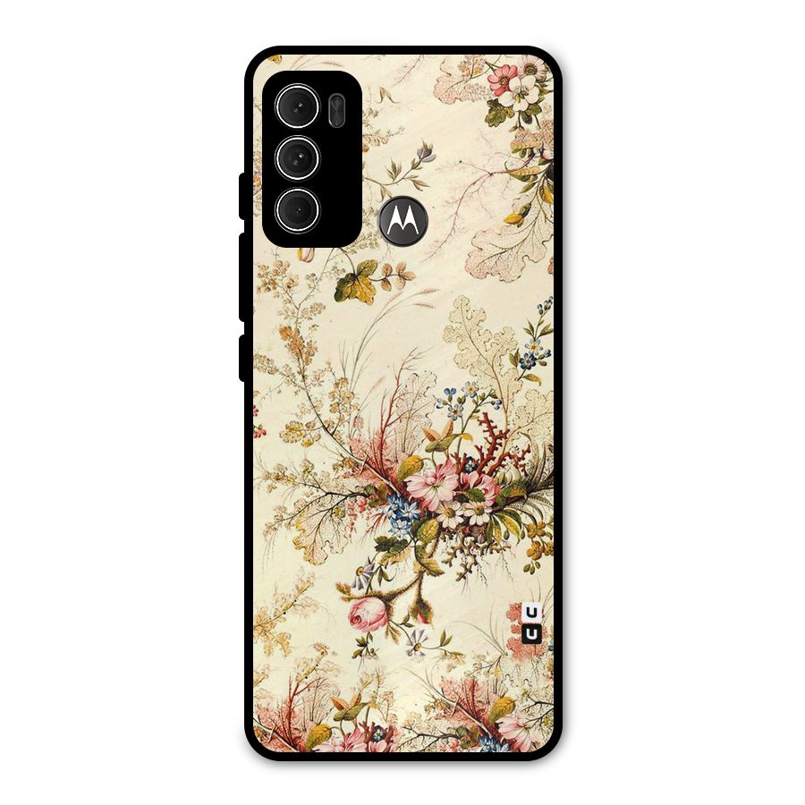 Beige Floral Metal Back Case for Moto G60