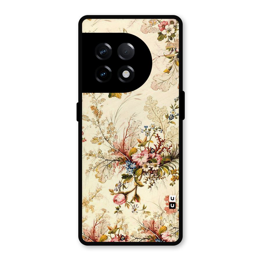 Beige Floral Metal Back Case for OnePlus 11R