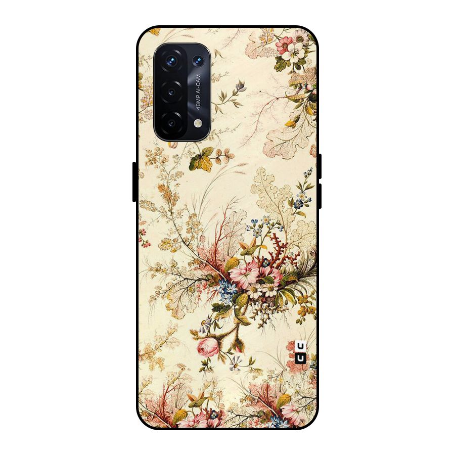 Beige Floral Metal Back Case for Oppo A74 5G
