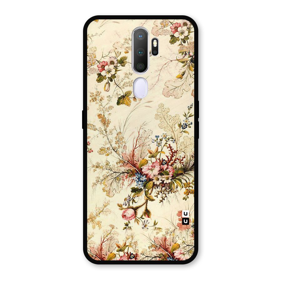 Beige Floral Metal Back Case for Oppo A9 (2020)