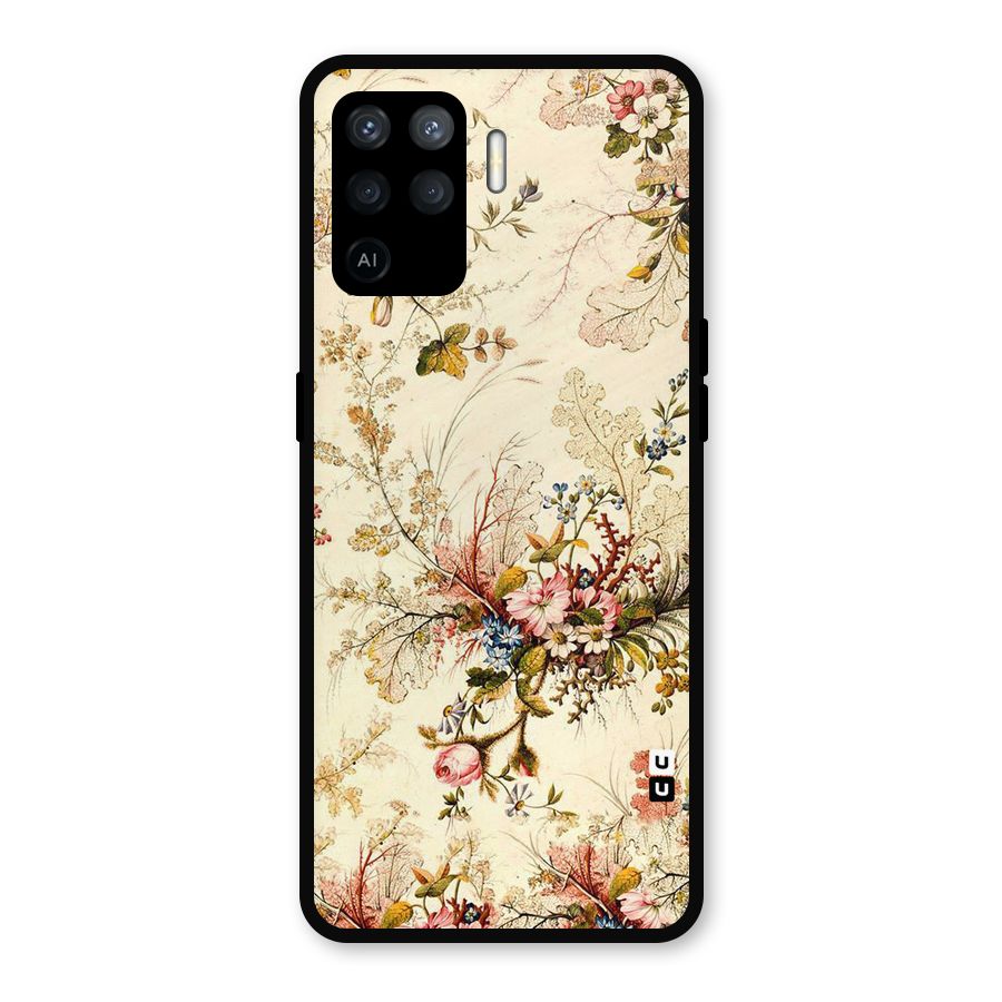 Beige Floral Metal Back Case for Oppo F19 Pro