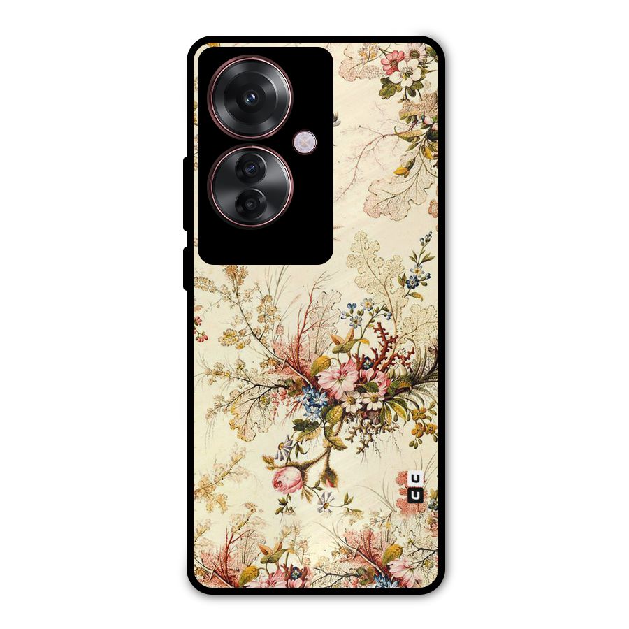 Beige Floral Metal Back Case for Oppo F25 Pro