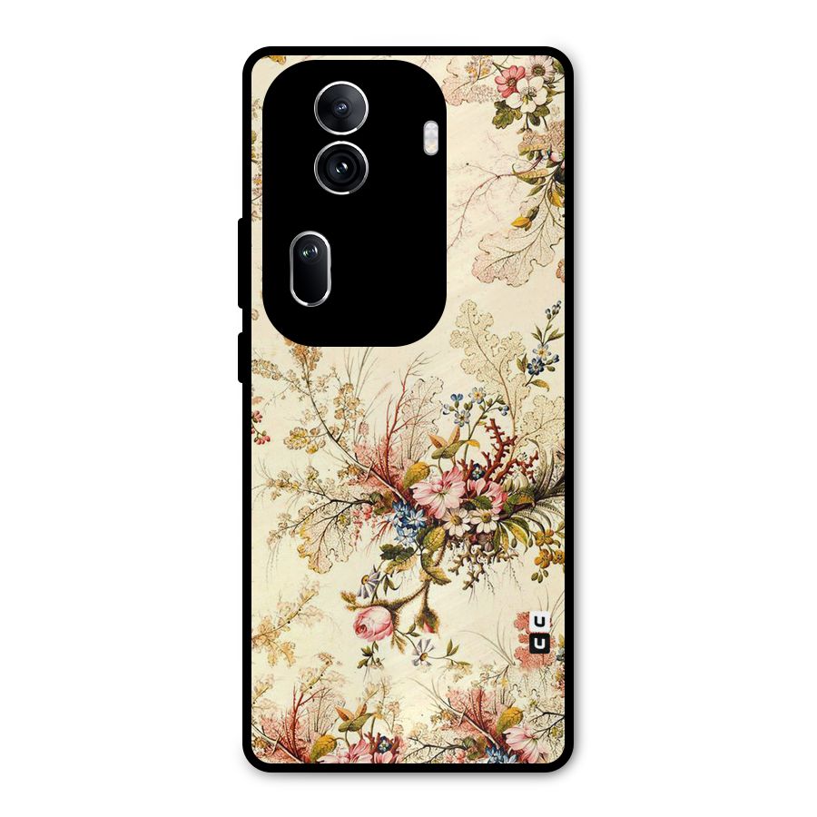 Beige Floral Metal Back Case for Oppo Reno11 Pro 5G