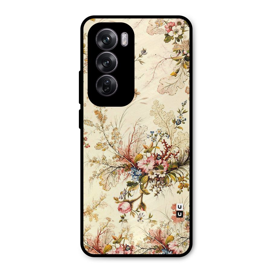 Beige Floral Metal Back Case for Oppo Reno12 Pro