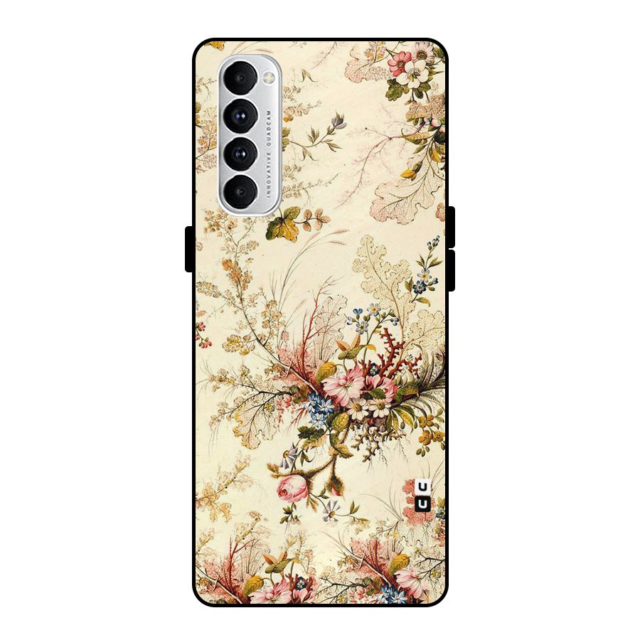 Beige Floral Metal Back Case for Oppo Reno4 Pro
