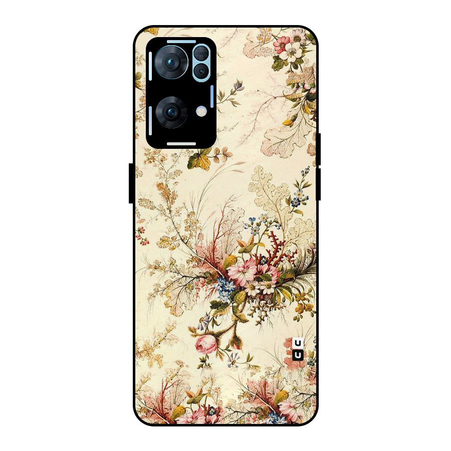 Beige Floral Metal Back Case for Oppo Reno7 Pro 5G