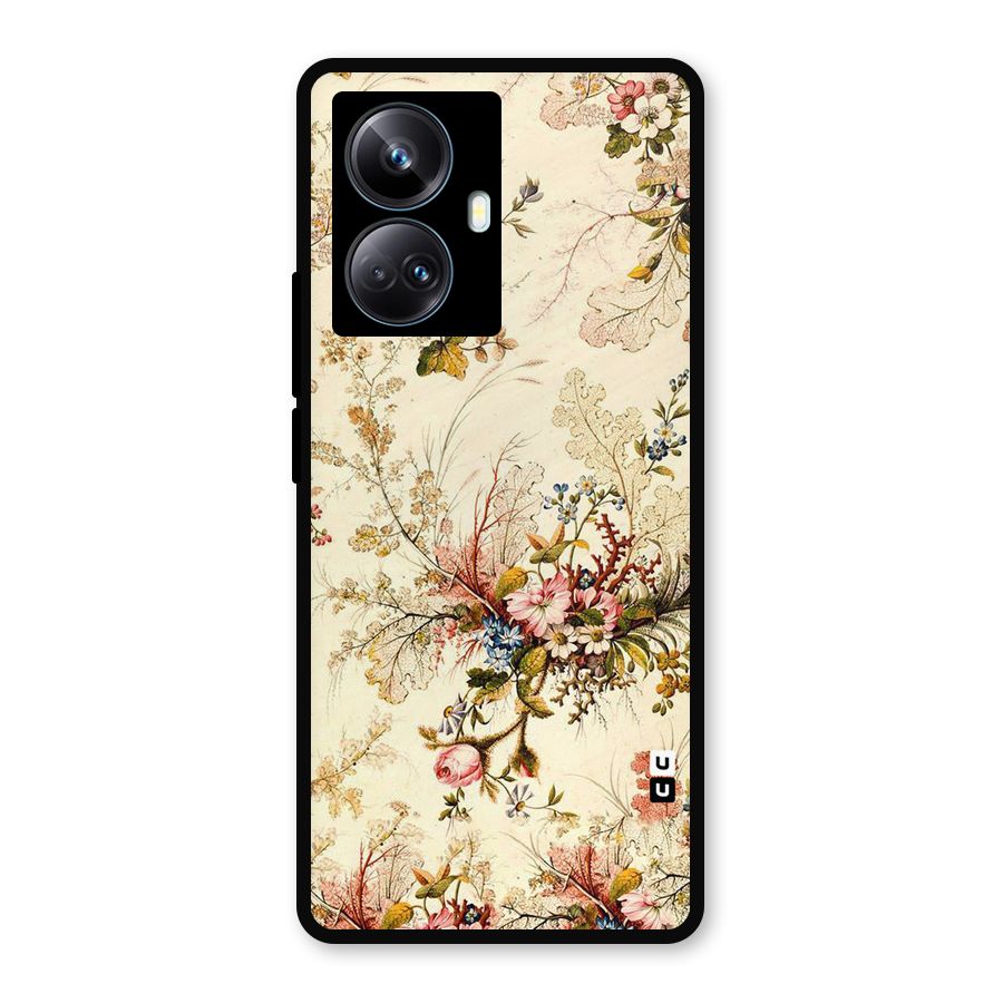 Beige Floral Metal Back Case for Realme 10 Pro Plus