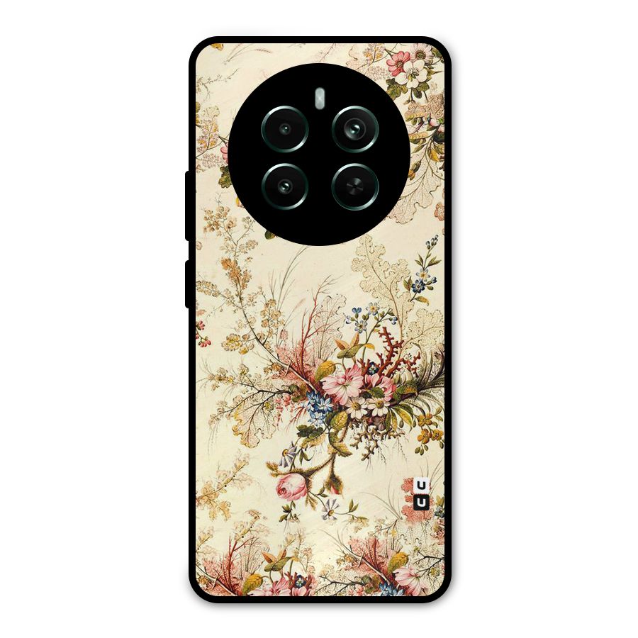 Beige Floral Metal Back Case for Realme 12 Pro Plus