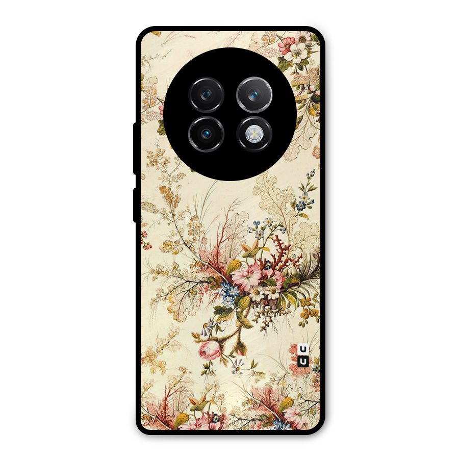 Beige Floral Metal Back Case for Realme 13 Plus