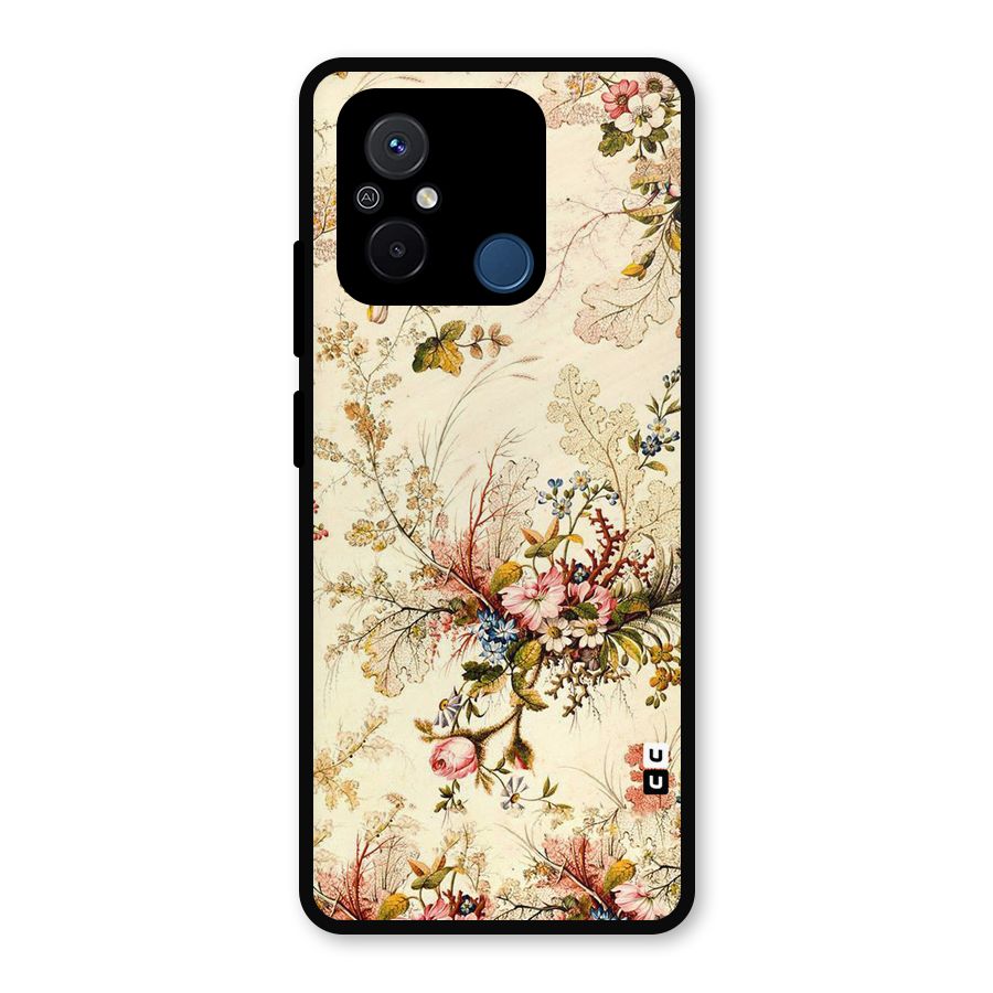 Beige Floral Metal Back Case for Redmi 12C