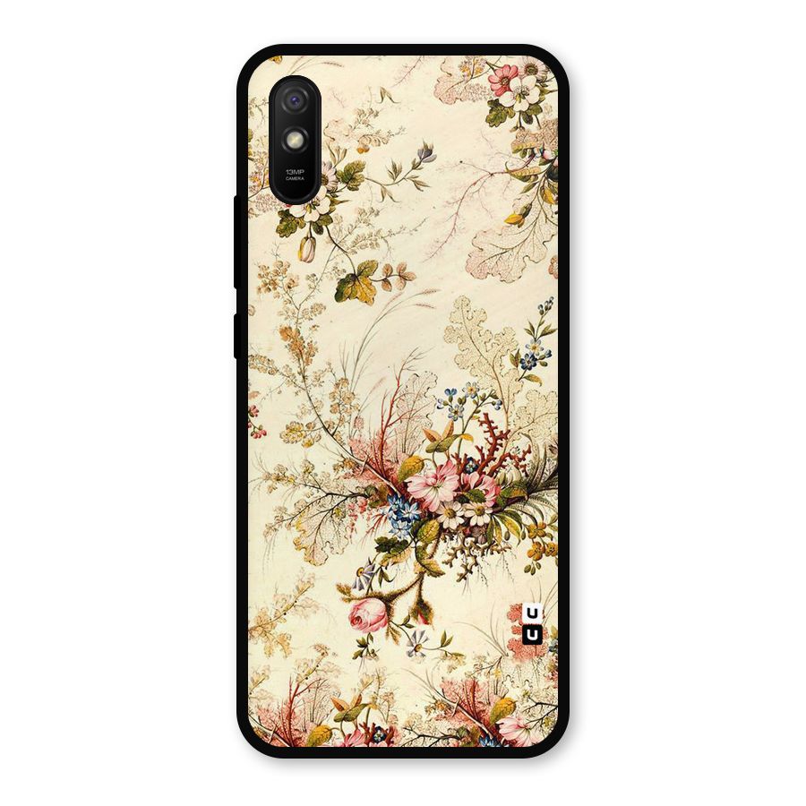 Beige Floral Metal Back Case for Redmi 9a
