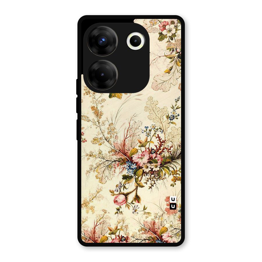 Beige Floral Metal Back Case for Tecno Camon 20