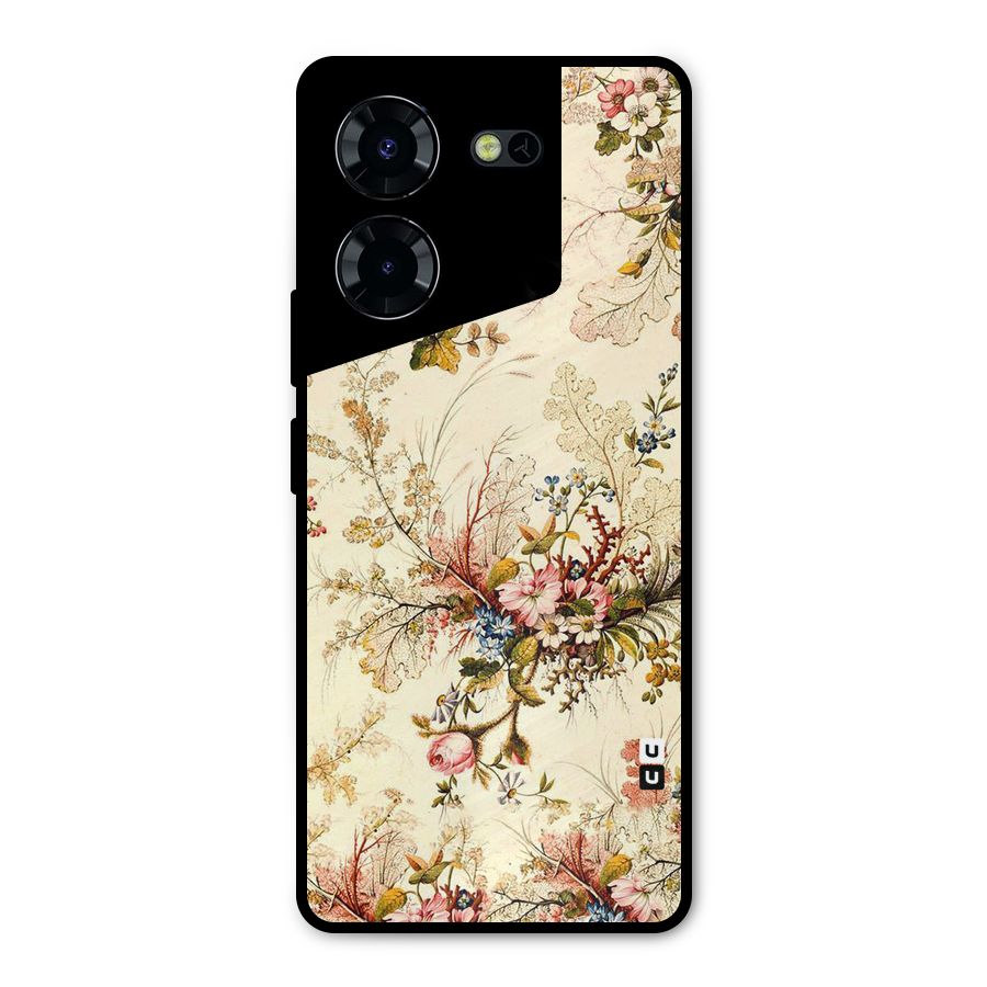 Beige Floral Metal Back Case for Tecno Pova 5 Pro 5G