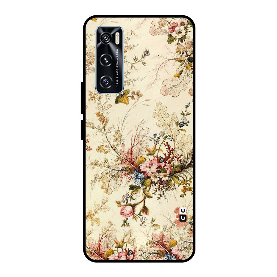 Beige Floral Metal Back Case for Vivo V20 SE